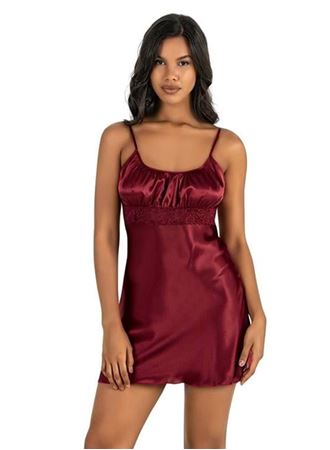 Bordo Kısa Saten Gecelik 8208