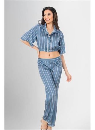 2'li Desenli Saten Pijama Takımı