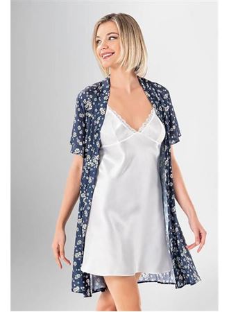 Şık Desenli Saten 2'li Kısa Sabahlık Takımı