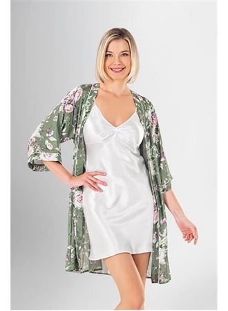 Desenli Saten 2'li Kısa Sabahlık Takımı