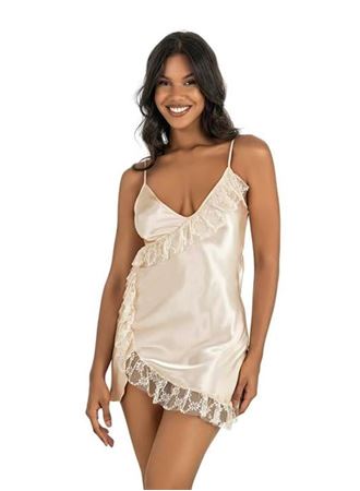 Fildişi Kısa Saten Gecelik 8229