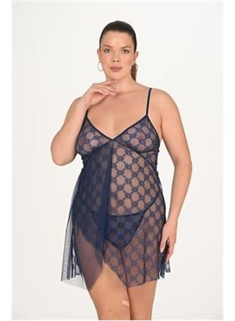 Büyük Beden Lacivert Gecelik 3046