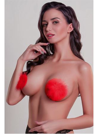 Kırmızı Tüylü Fantezi Göğüs Ucu Kapatıcı