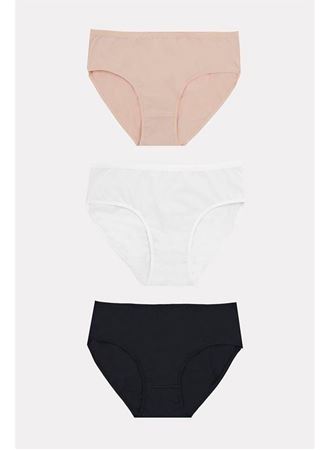 Büyük Beden Pamuklu Siyah Beyaz Ten Rengi 3'lü Külot