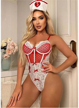 Kırmızı Fantezi Body Hemşire Kostümü