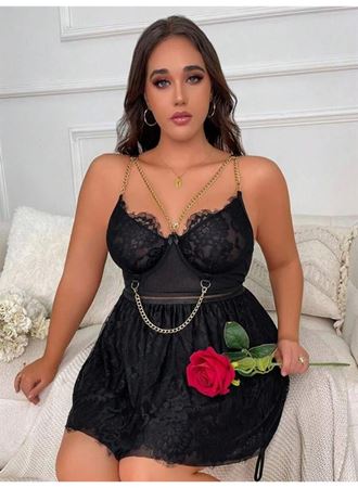 Özel Tasarım Büyük Beden Fantezi Zincir Detaylı Dantelli Gecelik