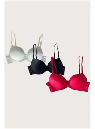 Beyaz-Siyah-Kırmızı 3'lü Mikro Kumaş İçi Boş Balenli Günlük Desteksiz Sütyen