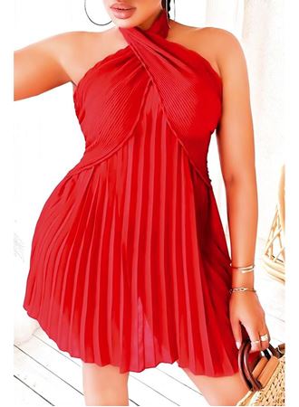 Büyük Beden Kırmızı Fırfırlı Boyundan Bağlamalı Gecelik