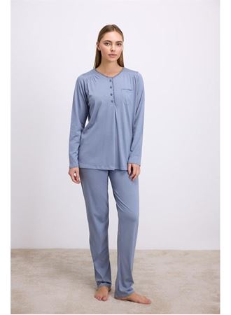 Modal Pamuklu Uzun Kollu Düğmeli 2'li Pijama Takımı