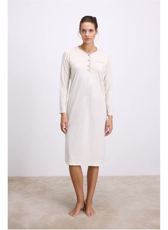 Fil Dişi Modal Uzun Kollu Düğmeli Gecelik