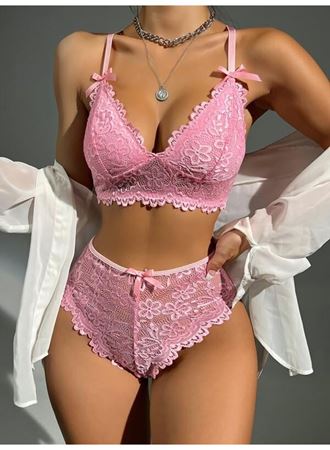 Pembe Dantelli Fantezi Bralet Sütyen Takımı