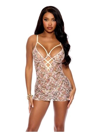 Çiçek Desenli İp Detaylı Tül Fantezi Gecelik