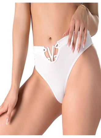 Beyaz V Metal Aksesuarlı Yüksek Bel String Tanga