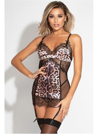 Özel Tasarım Leopar Desenli Dantel İşlemeli Fantezi Jartiyer Takımı