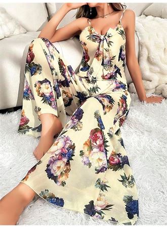 Özel Tasarım Çiçek Desenli Salaş Kesim Şık Dekolteli 2'li Takım