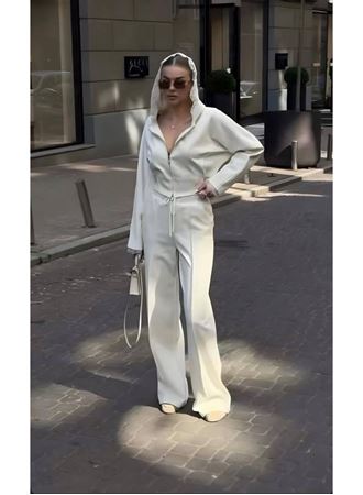 Kadın Dantel Işlemeli Kapüşon Detay Hırka Ve Ispanyol Paça Pantolon Ikili Takım