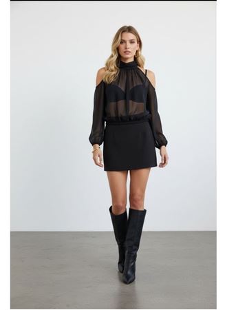 Kadın Halter Yaka Full Transparan Omuz Dekolteli Bluz