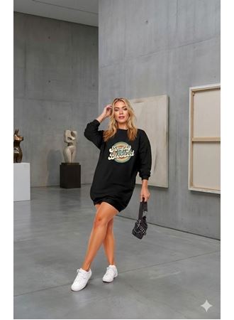 Kadın Uzun Kollu Bisiklet Yaka Yazılı Viskon Iki Iplik Elbise