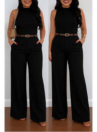 Kadın Yüksek Bel Geniş Paça Detaylı Cepli Ithal Krep Pantolon