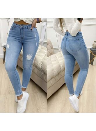 Kadın Yüksek Bel Yırtık Desenli Skınny Kot Pantolon