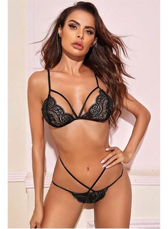 Siyah Dantel İşlemeli Fantezi Sütyen Külot Takımı