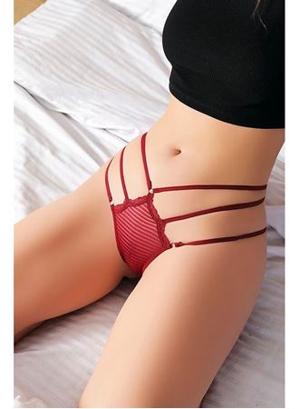 Bordo Yanları İp Detaylı Fantezi Tanga String