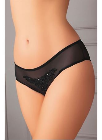 Güpürlü Taşlı Siyah Tül Fantezi Külot