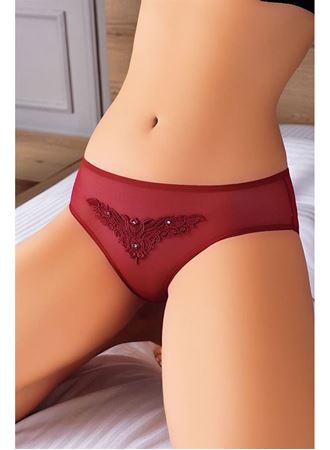 Güpürlü Taşlı Bordo Tül Fantezi Külot