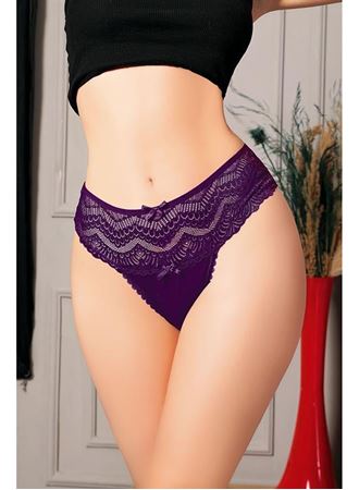 Büyük Beden Bel Kısmı Dantelli Fantezi Mor Tanga String
