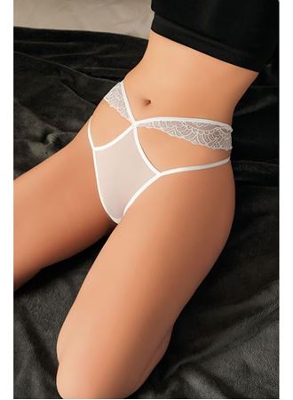 Beyaz Dantelli İp Detaylı Fantezi String Tanga