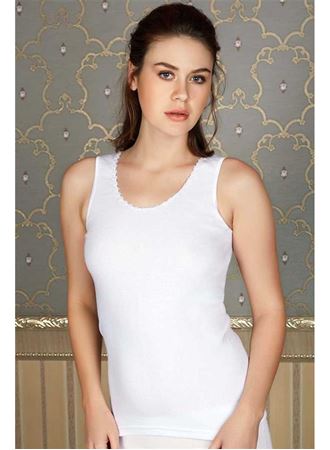 Kadın Pamuklu Ribana Yakası Çiçek İşlemeli Geniş Askılı Atlet (8552)