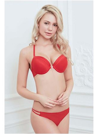 Balenli Destekli Dolgulu Askıları Çıkabilen Önden Açılan Sırt Dekolteli Sütyen ve String Takım