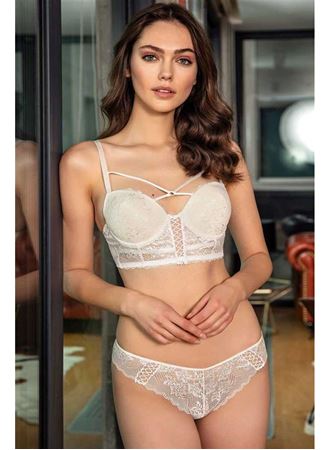 Kadın Balenli Destekli Dolgulu Yaka Detaylı Dantelli Büstiyer Sütyen ve Slip Takım (4808)