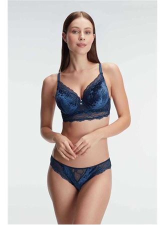 Kadın Kadife Balenli Destekli Dolgulu Dantelli Büstiyer Sütyen ve Slip Takım (4805)