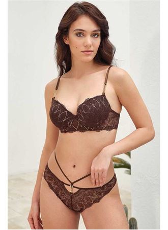 Kadın Balenli Destekli Dolgulu Askı Detaylı Dantelli Sütyen ve Slip Takım (4819)