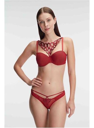 Balenli Destekli Dolgulu Askıları Çıkabilen Çıkabilen Yaka Aksesuarlı Sütyen ve String Takım