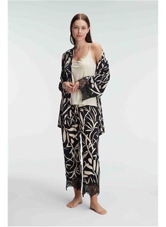 Anıl 5823 İp Askılı V Yaka Kadın Viskon Tropikal Yazlık Örme Dantel Detaylı Pijama Takımı Sabahlık