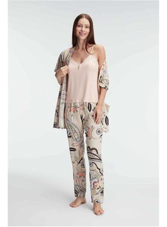 Anıl 5840 İp Askılı V Yaka KADIN Viskon Çiçek Desenli Yazlık Dantel Detaylı Pijama Takımı Sabahlık