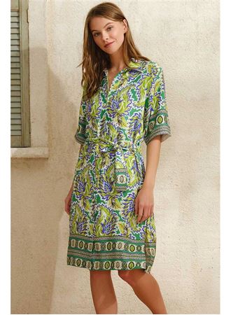 Kısa Yarım Kol V Yaka Kadın Viskon Çiçek Desenli Yazlık Uzun Elbise Anıl 5758