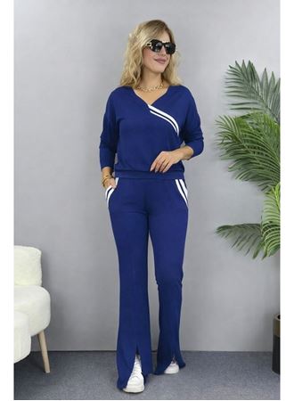 Kadın Uzun Kollu V Yakalı şerit Detaylı Viskon Iki Iplik Bluz Ve Pantolon Ikili Takım