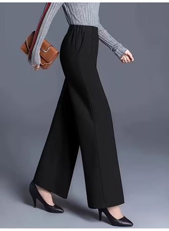 Kadın Yüksek Bel önü Nervürlü Paçaya Doğru Geniş Ithal Krep Pantolon