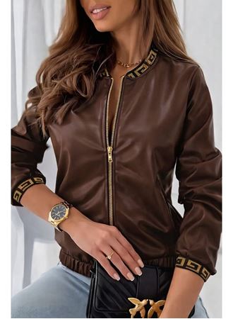 Kadın Uzun Kollu Ribanalı önden Fermuarlı Deri Ceket