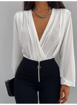 Kadın Beyaz Kruvaze Yaka Sandy Bluz