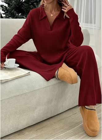 Kadın Uzun Kollu V Yakalı şardonlu Kaşkorse Bluz Ve Pantolon Ikili Takım