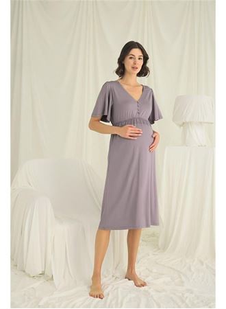 Dantelli Önü Düğmeli Hamile Lohusa Gecelik