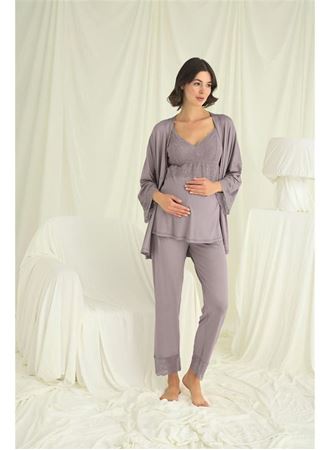 Dantelli Hamile Lohusa 3'lü Pijama Takımı