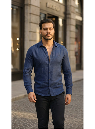 Erkek Uzun Kollu Keten Gömlek