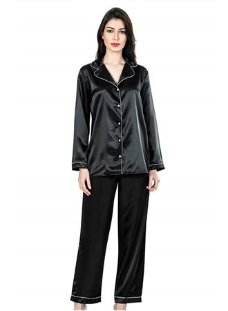Siyah İkili Saten Gecelik Pijama Takımı 7647