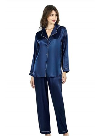 Lacivert İkili Saten Gecelik Pijama Takımı 7647