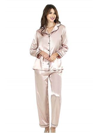 Pudra İkili Saten Gecelik Pijama Takımı 7647